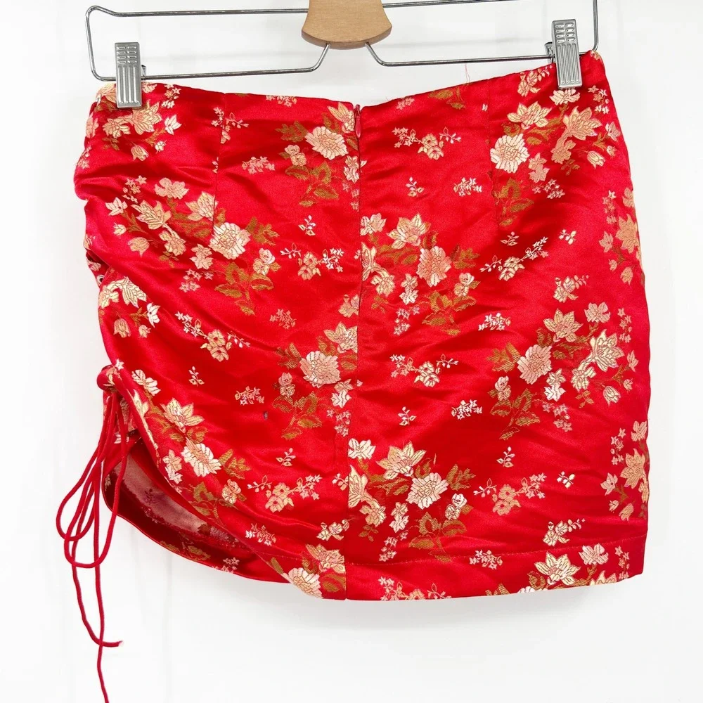 Fashion Nova‎ Floral Jacquard Mini Skirt Ruched Drawstring Side Women's Medium